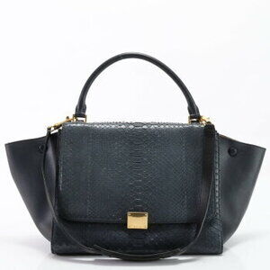 Celine Trapeze Python Leather Shoulder Bag Tote Handbag Navy Blue H